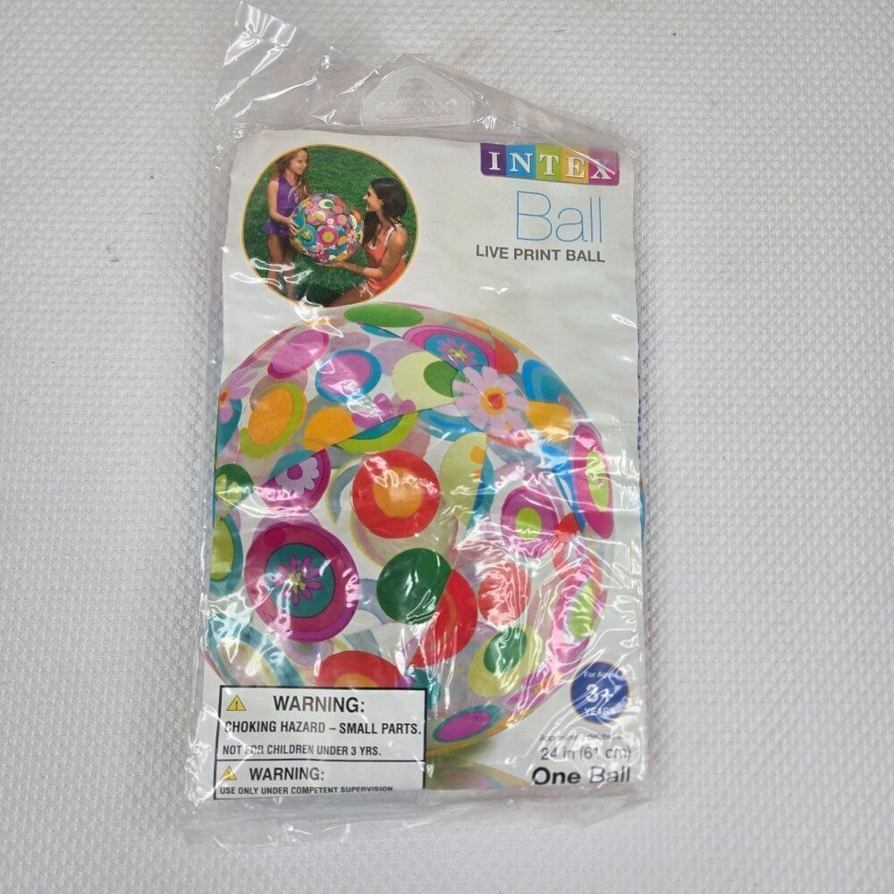 Intex Live Print Inflatable Beach Ball 24-Inch Colorful Ages 3+ NEW